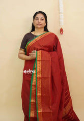 Karthigai silk cotton with golden stripes weaving meroon